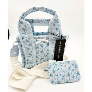 MADDEN‎ GIRL Blue COQUETTE Floral Canvas Mini Tote Purse Bag NWT